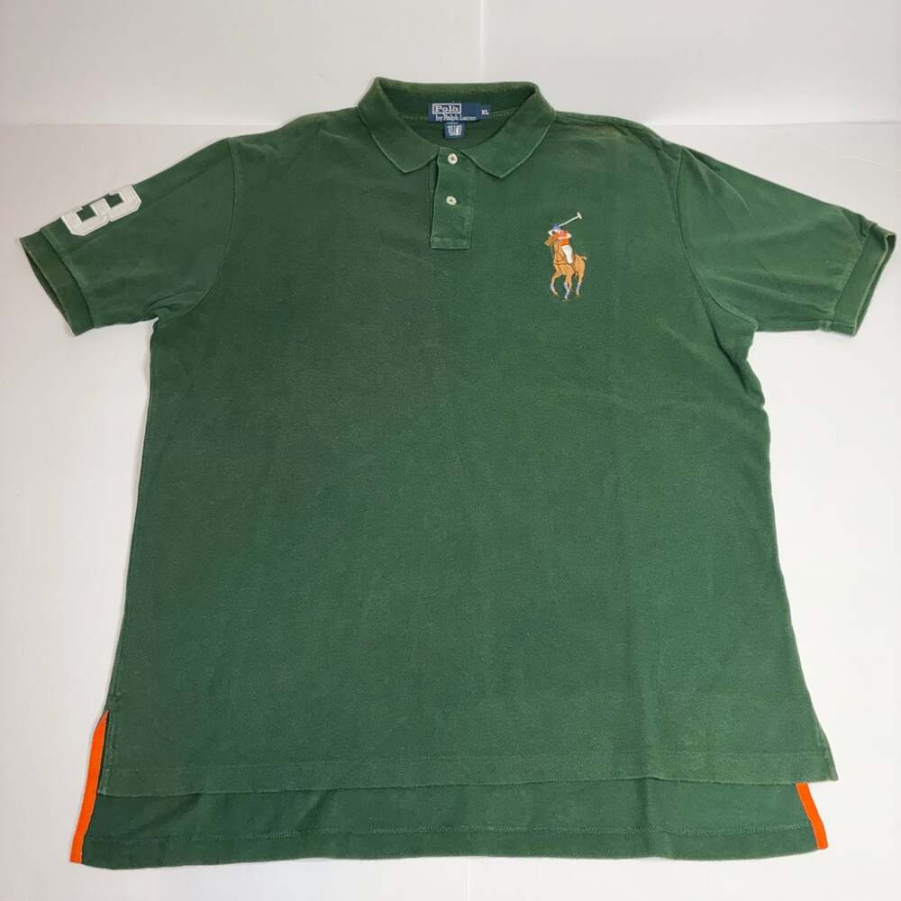 Polo Ralph Lauren Green Big Pony Mesh Polo Shirt XL With Number 3 Sleeve